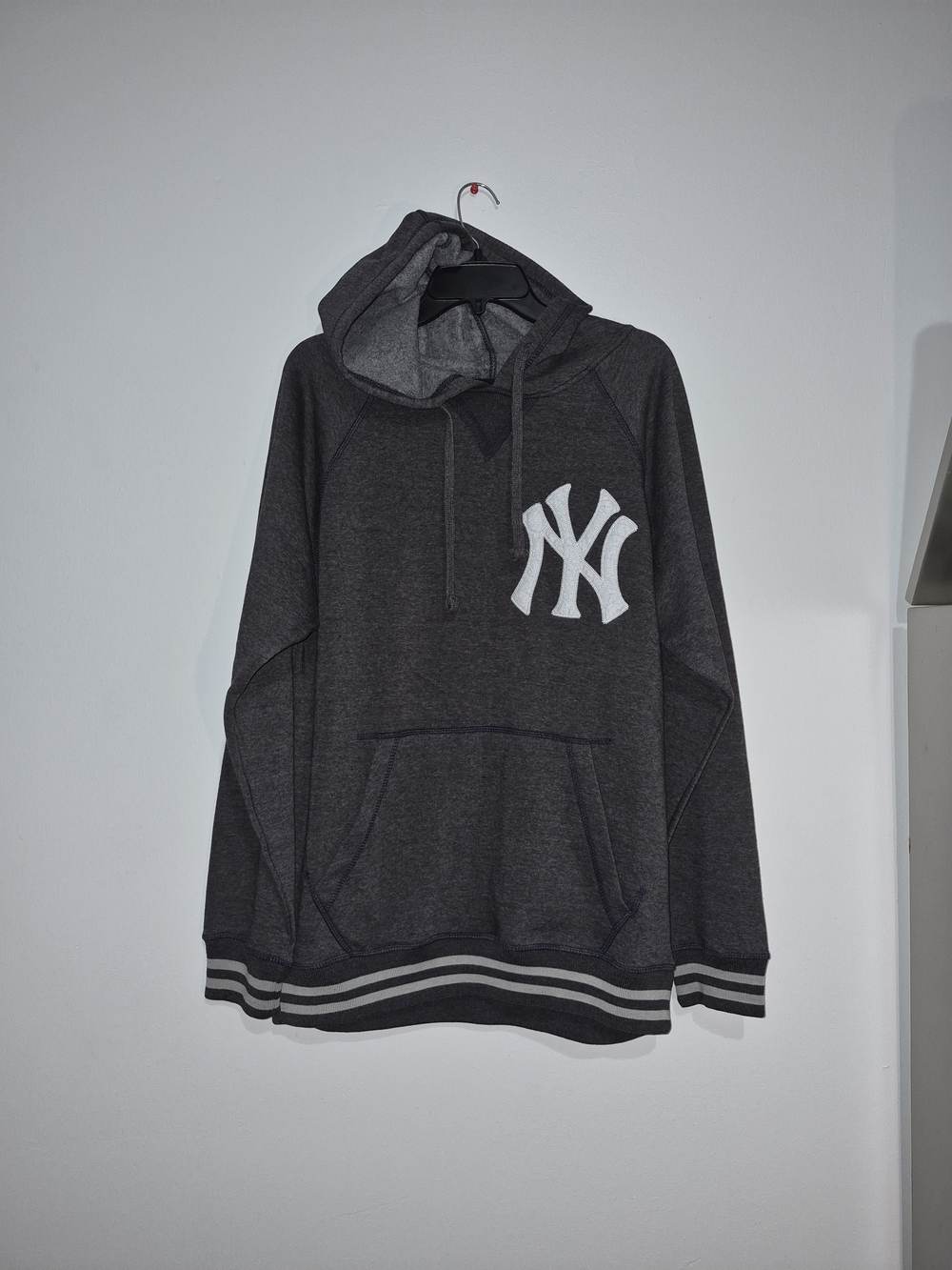 Stitches Dark Charcoal Hoodie with White NY Emblem